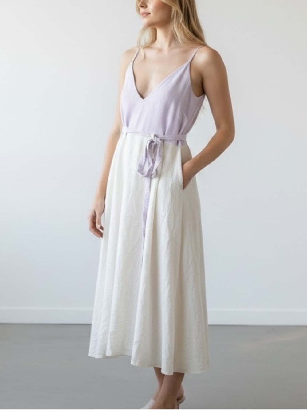 MATTHEW BRUNCH Purple and Cream Sleeveless Backless Sundress for Cocktail